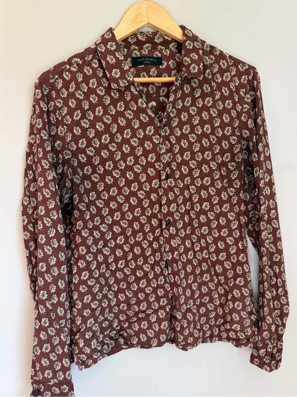 All Saints Burgundy Floral Button-Down Shirt